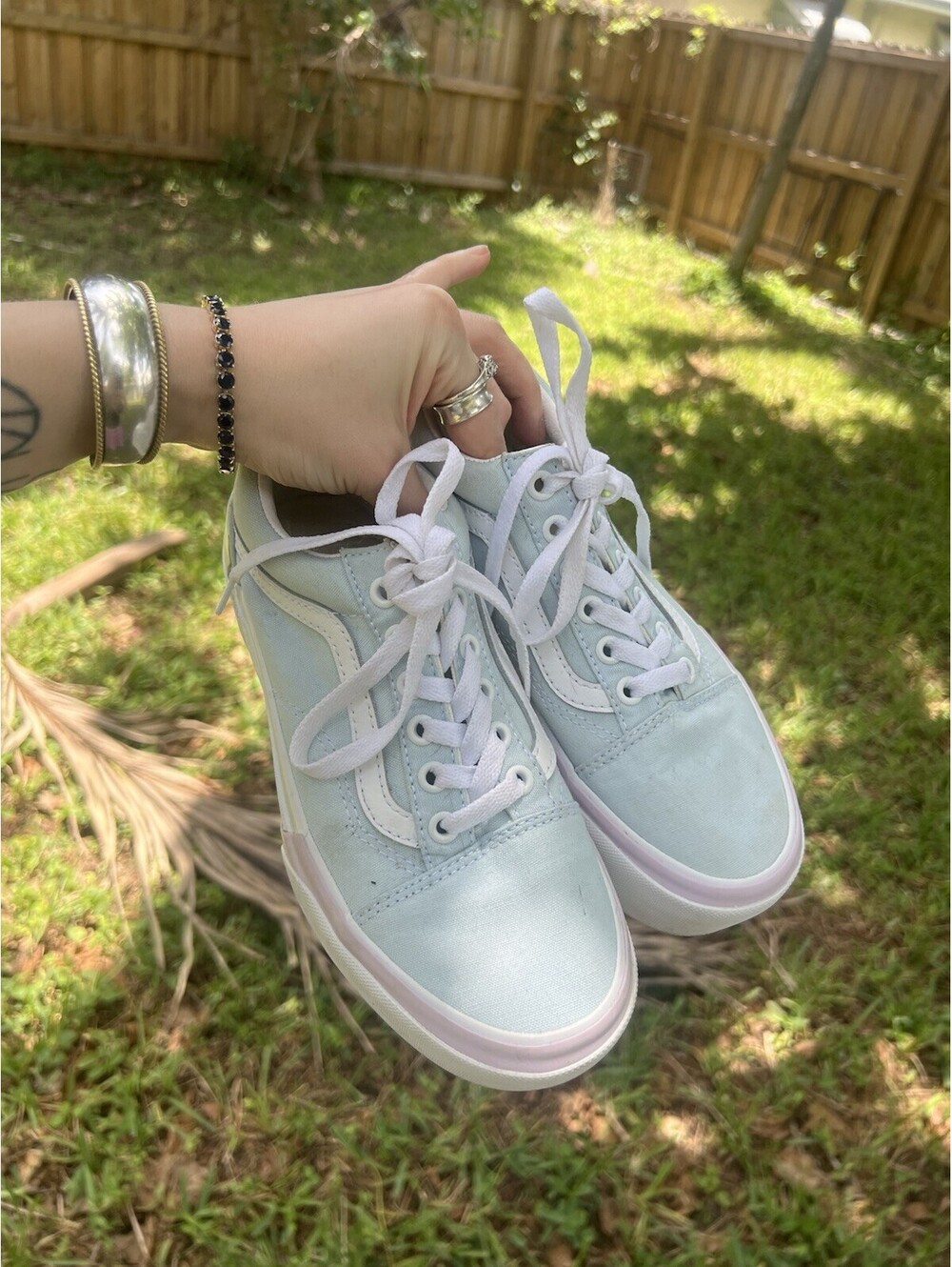 Pastel Baby Blue Stacked Vans Size 5.5